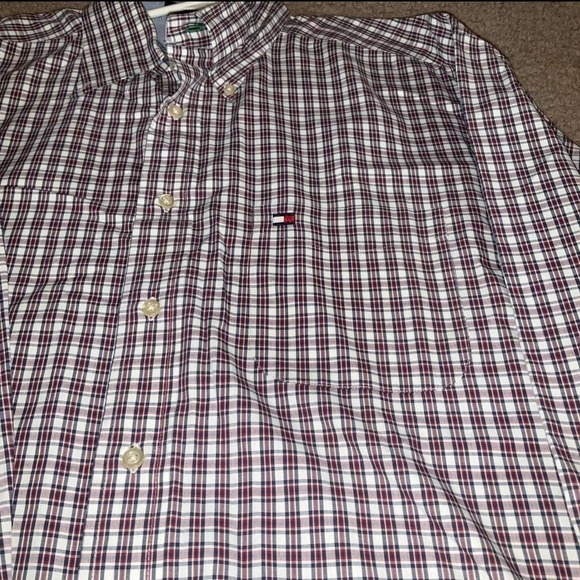 Other - Mens Tommy Hilfiger red & white plaid button-up shirt Size‎ L